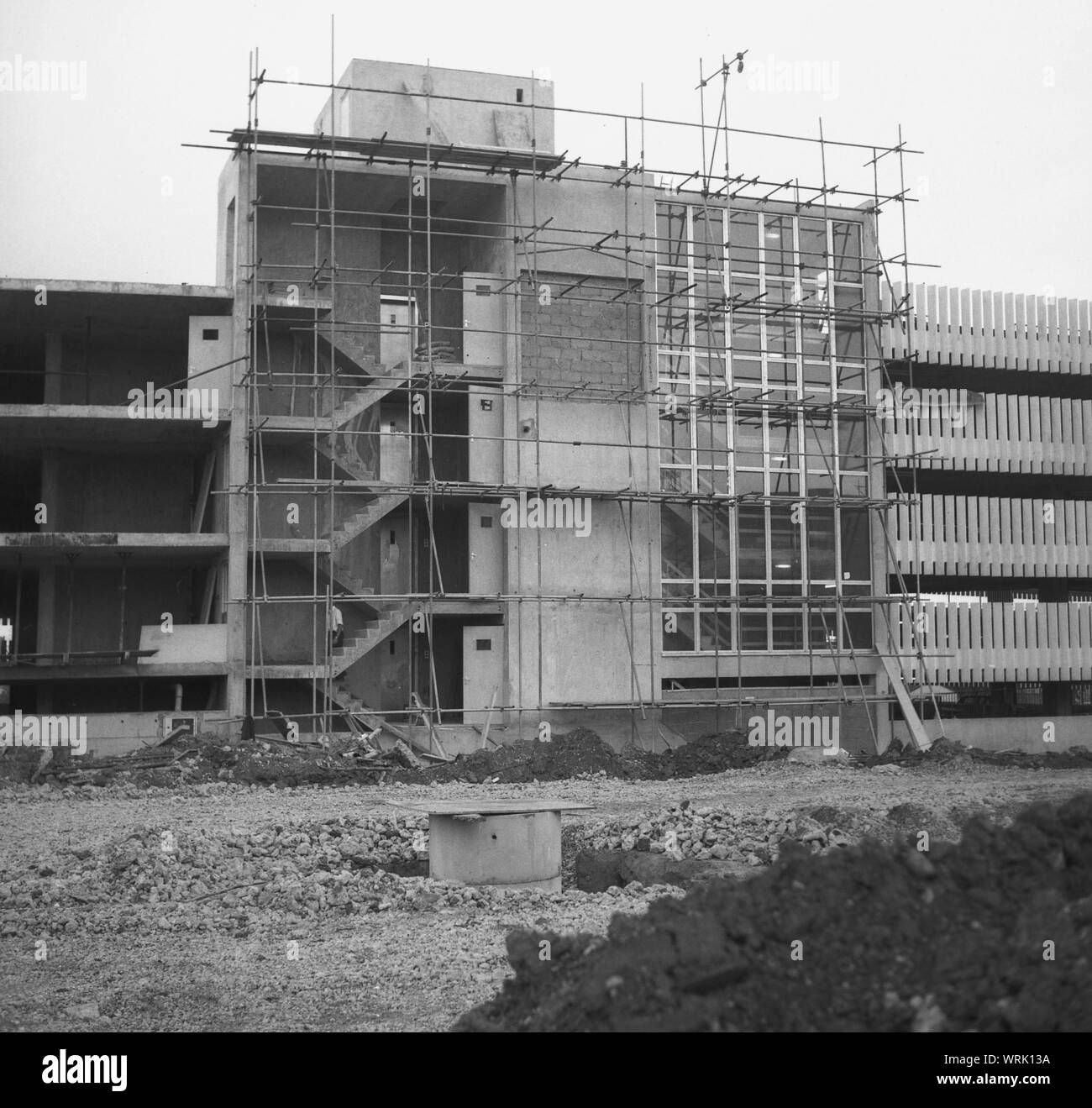 1967, historical, exterior view of a new multistorey car park being
