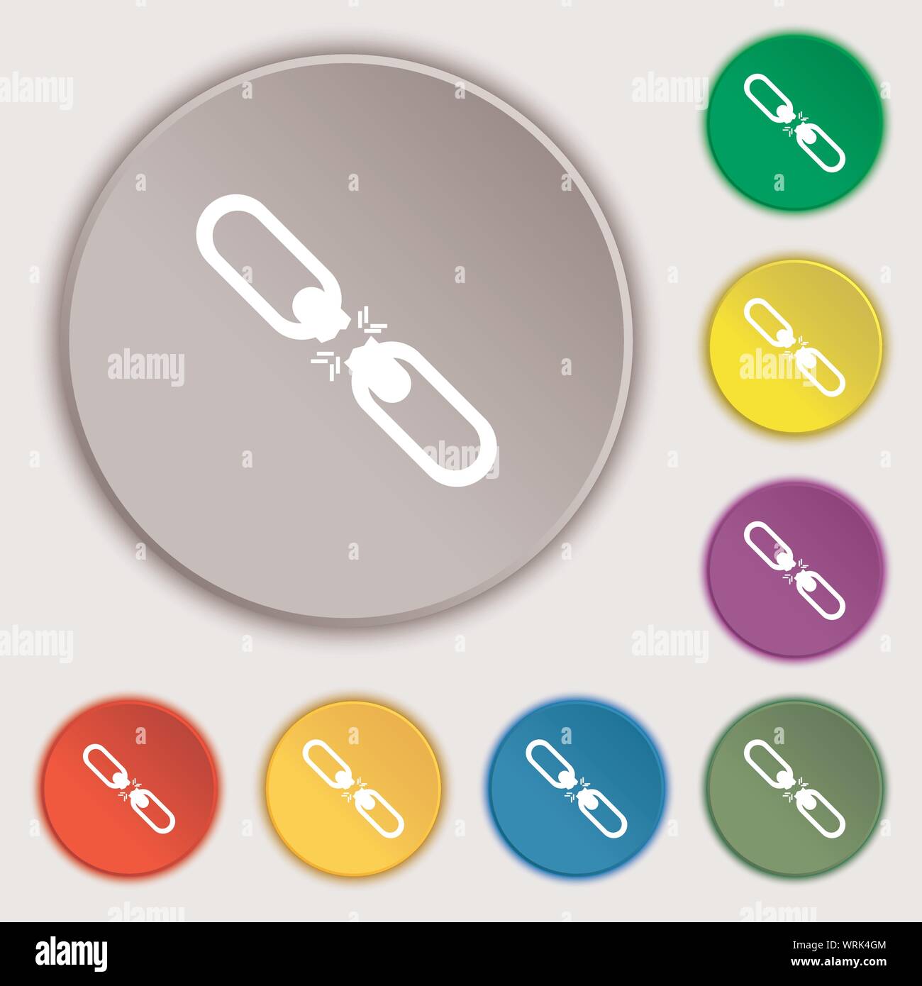 Broken connection flat single icon. Symbols on eight flat buttons ...