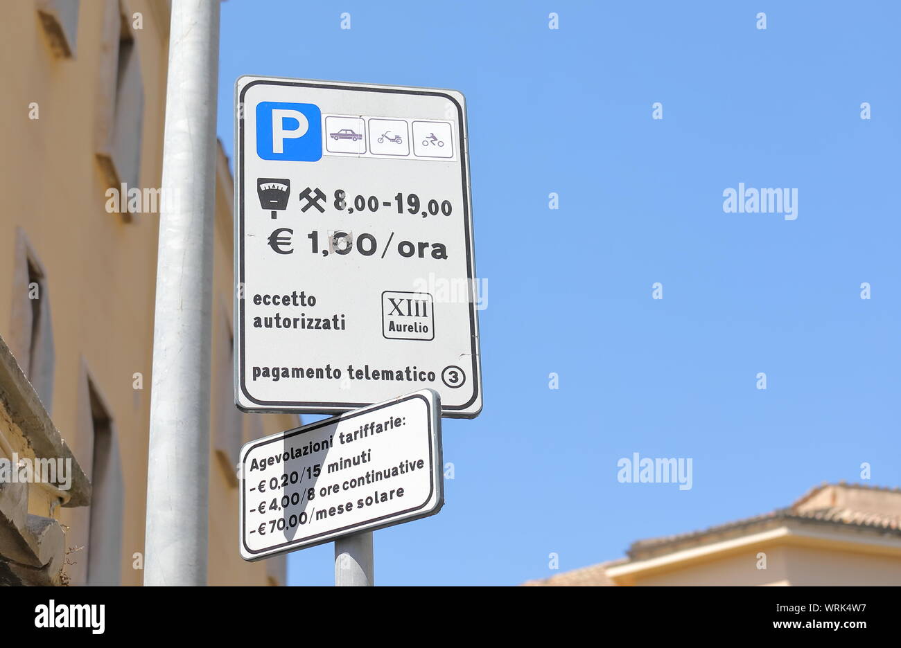 Street car parking sign Rome Italy Stock Photo Alamy