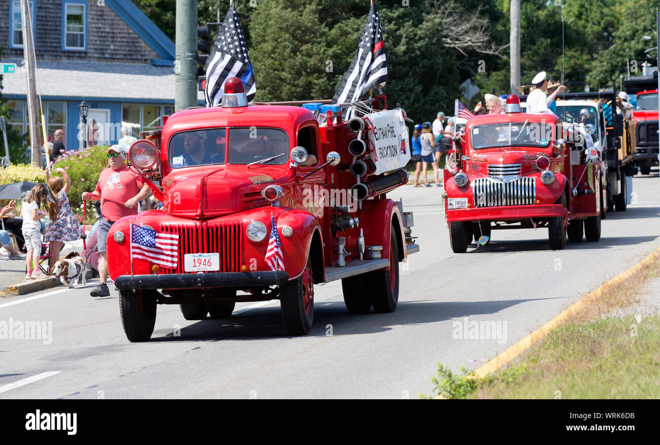 A small  town parade in Eastham, Massachusetts on Cape Cod, USA.  Eastham Windmill Days Stock Photo