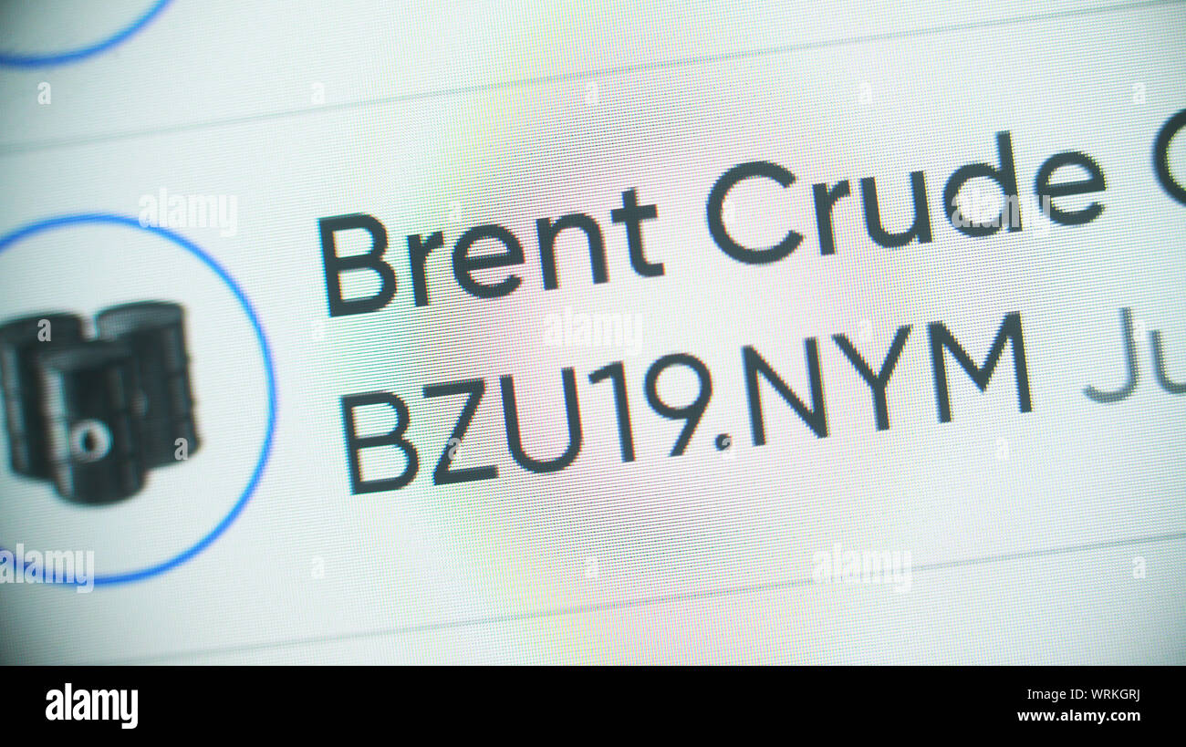 Brent Crude Oil value indicator on screen display Stock Photo