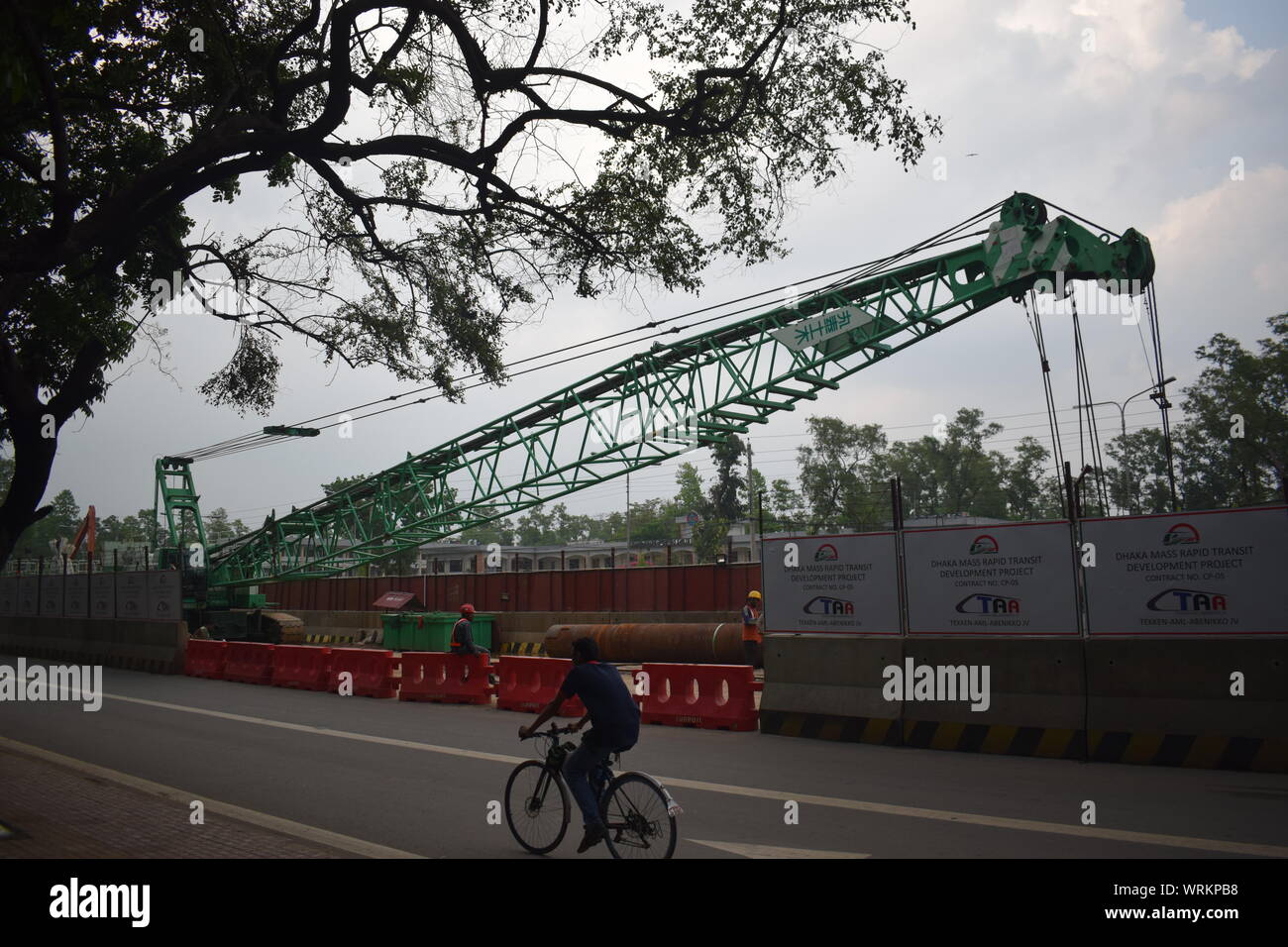 Metro rail construction site with huge size crane Stock Photo