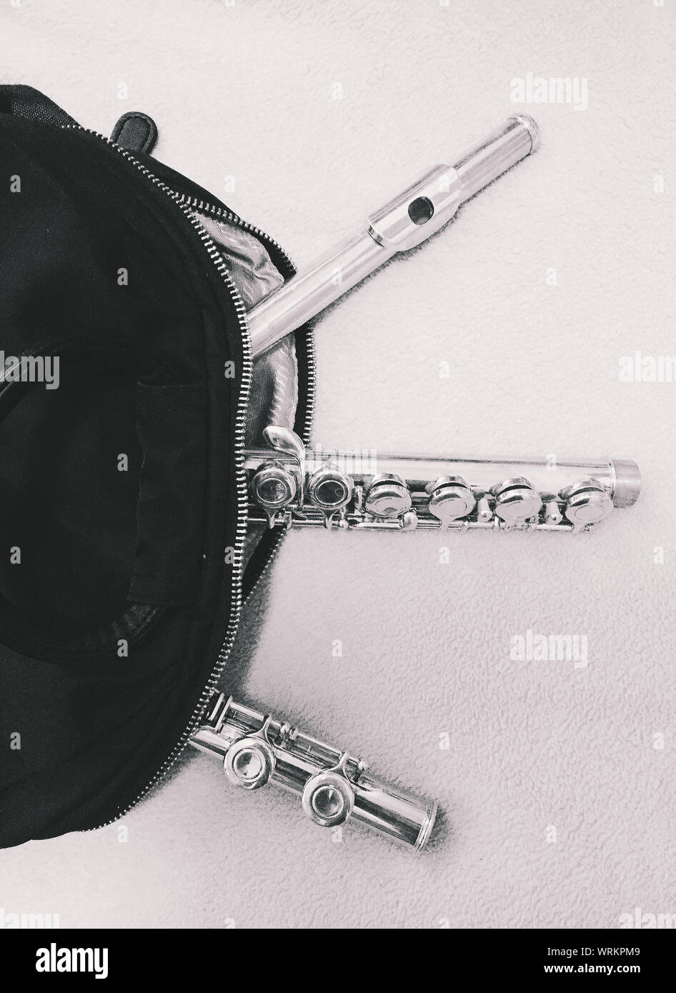 High Angle View Of Clarinets On Table Stock Photo