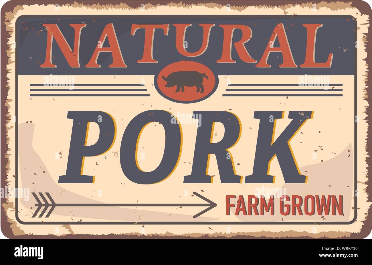 Vintage Style Vector Metal Sign - Natural Pork Farm Grown Stock Vector