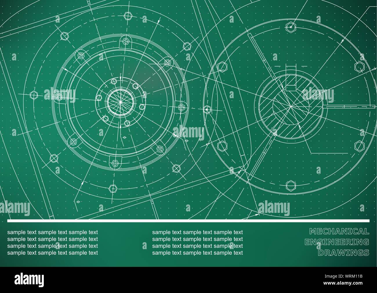 Vector Mechanical engineering drawings on a light green background ...