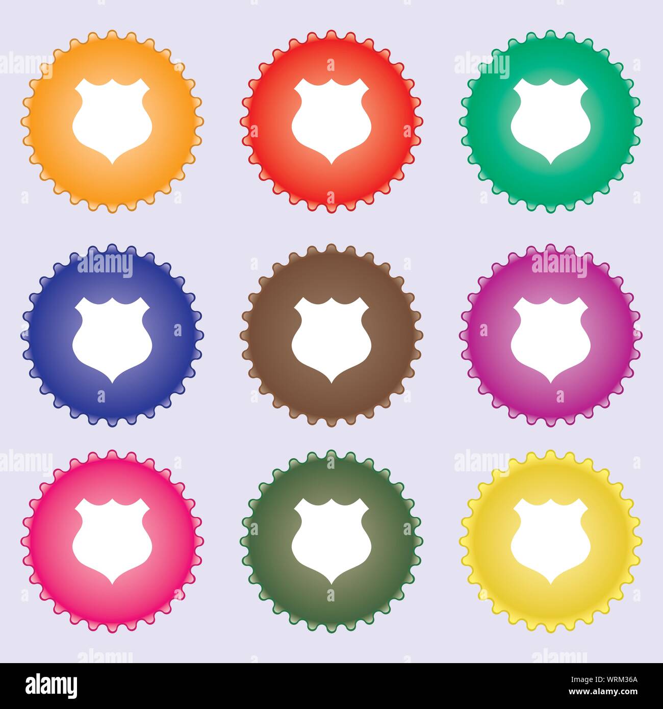 shield icon sign. A set of nine different colored labels. Vector Stock ...