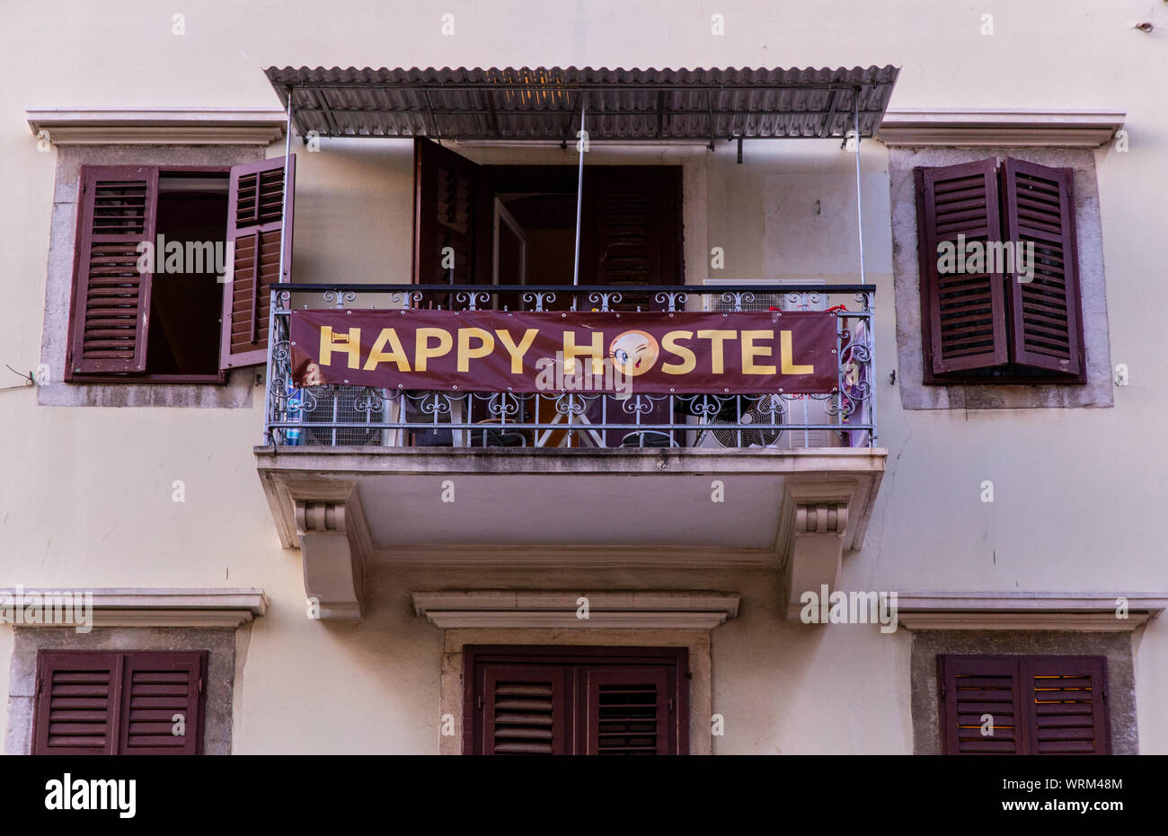 Happy Hostel accomodation/rooms on the main shopping street (Korzo) in Rijeka Croatia. Stock Photo
