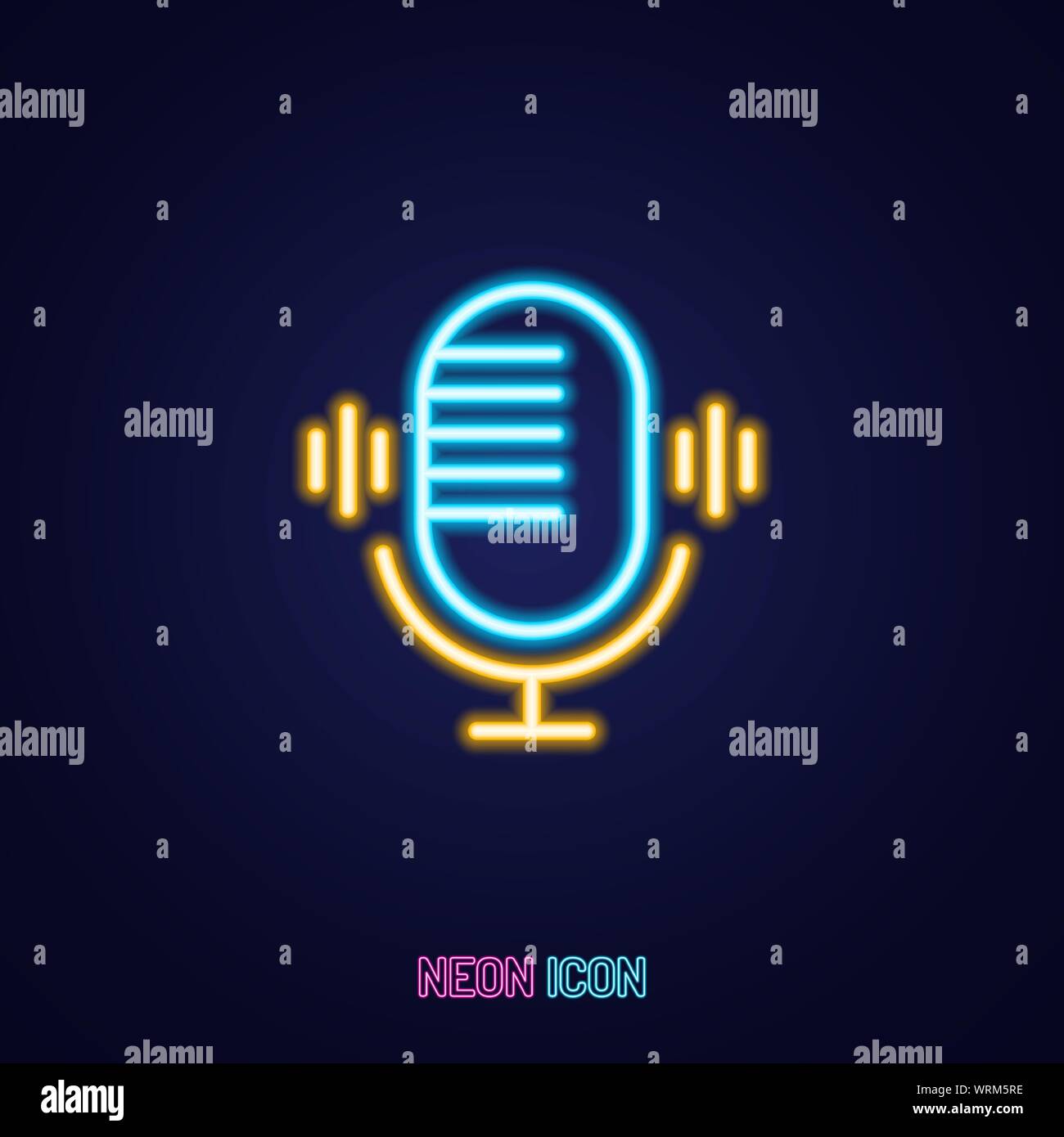 microphone simple luminous neon outline colorful icon on blue ...