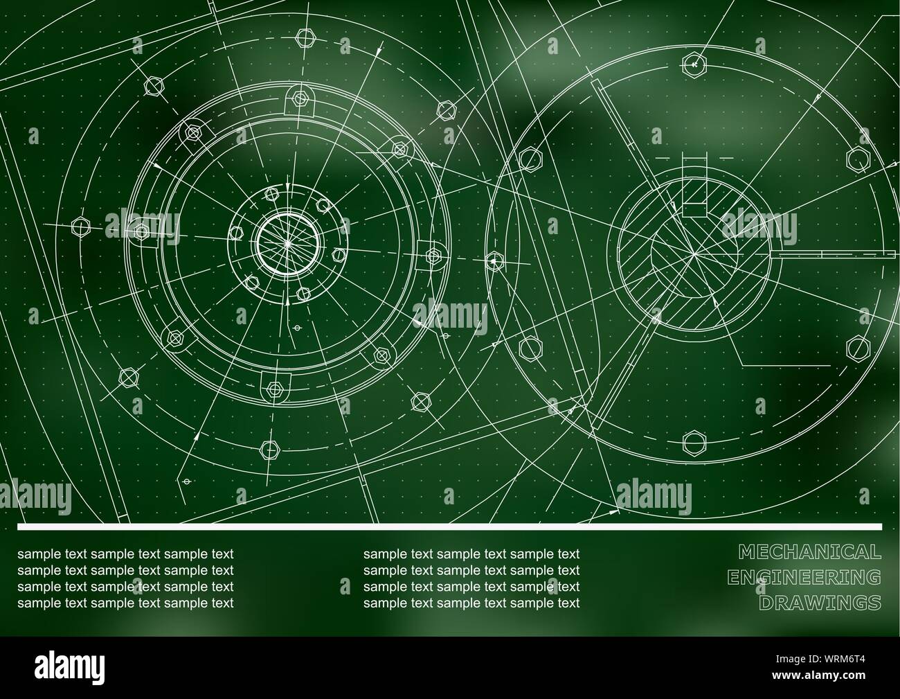 Vector Mechanical engineering drawings on a green background. Cover ...
