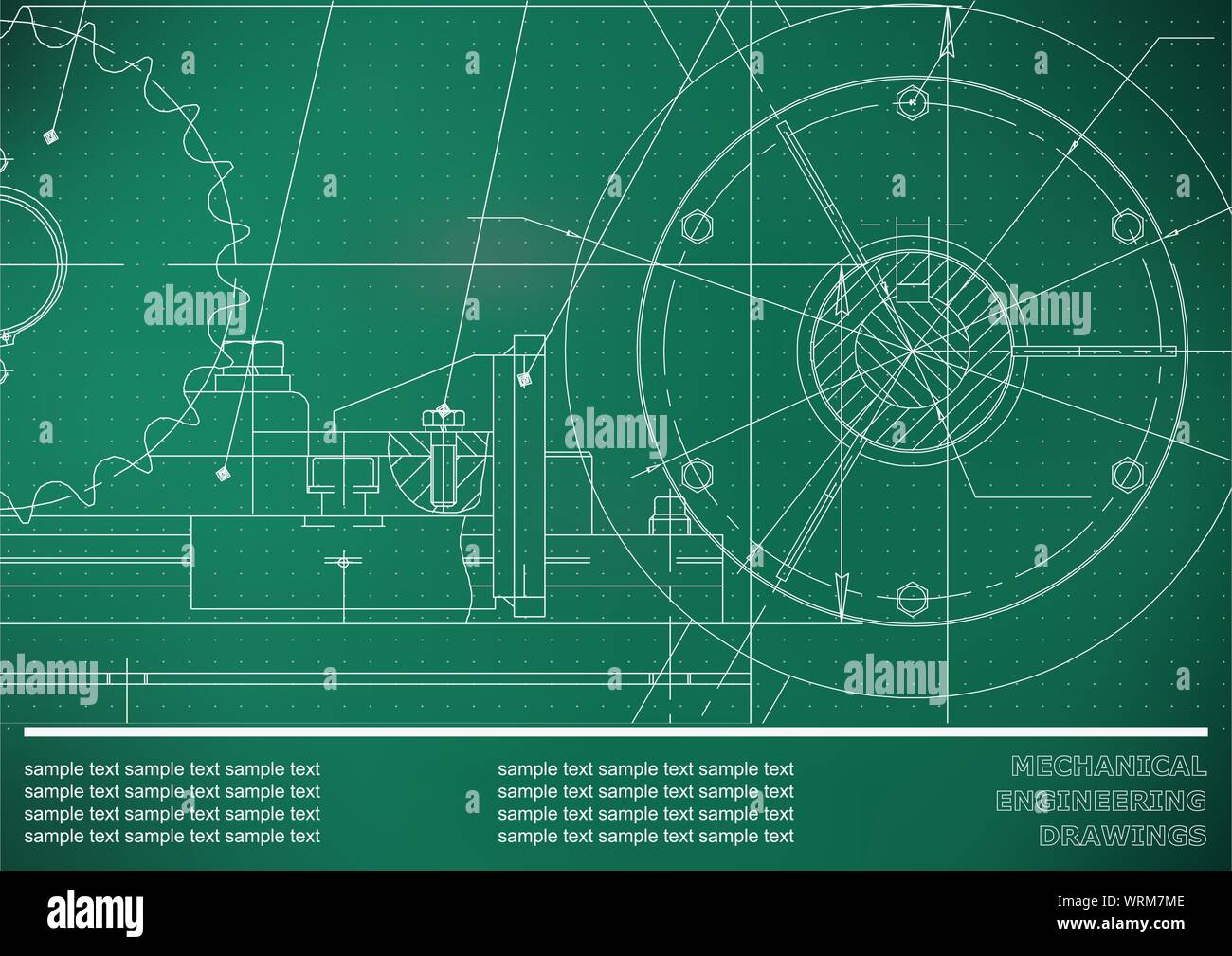 Vector drawing. Mechanical drawings on a light green background ...