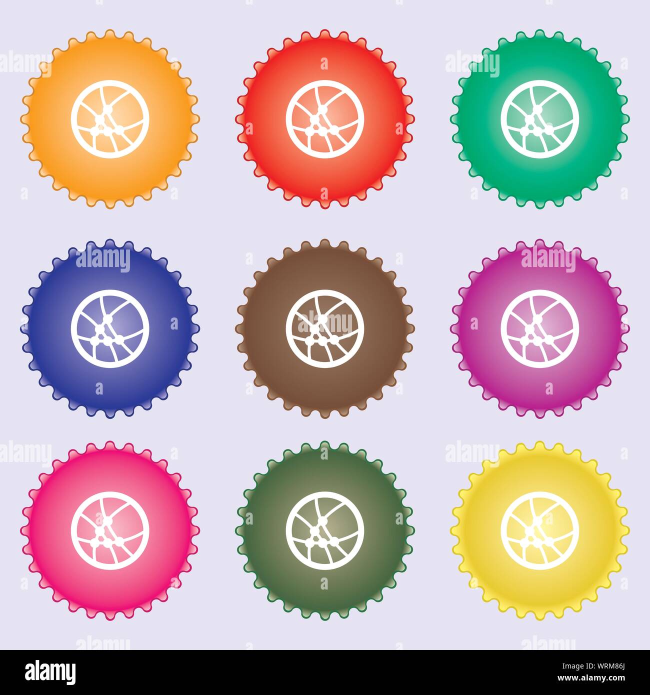 Basketball icon sign. A set of nine different colored labels. Vector ...