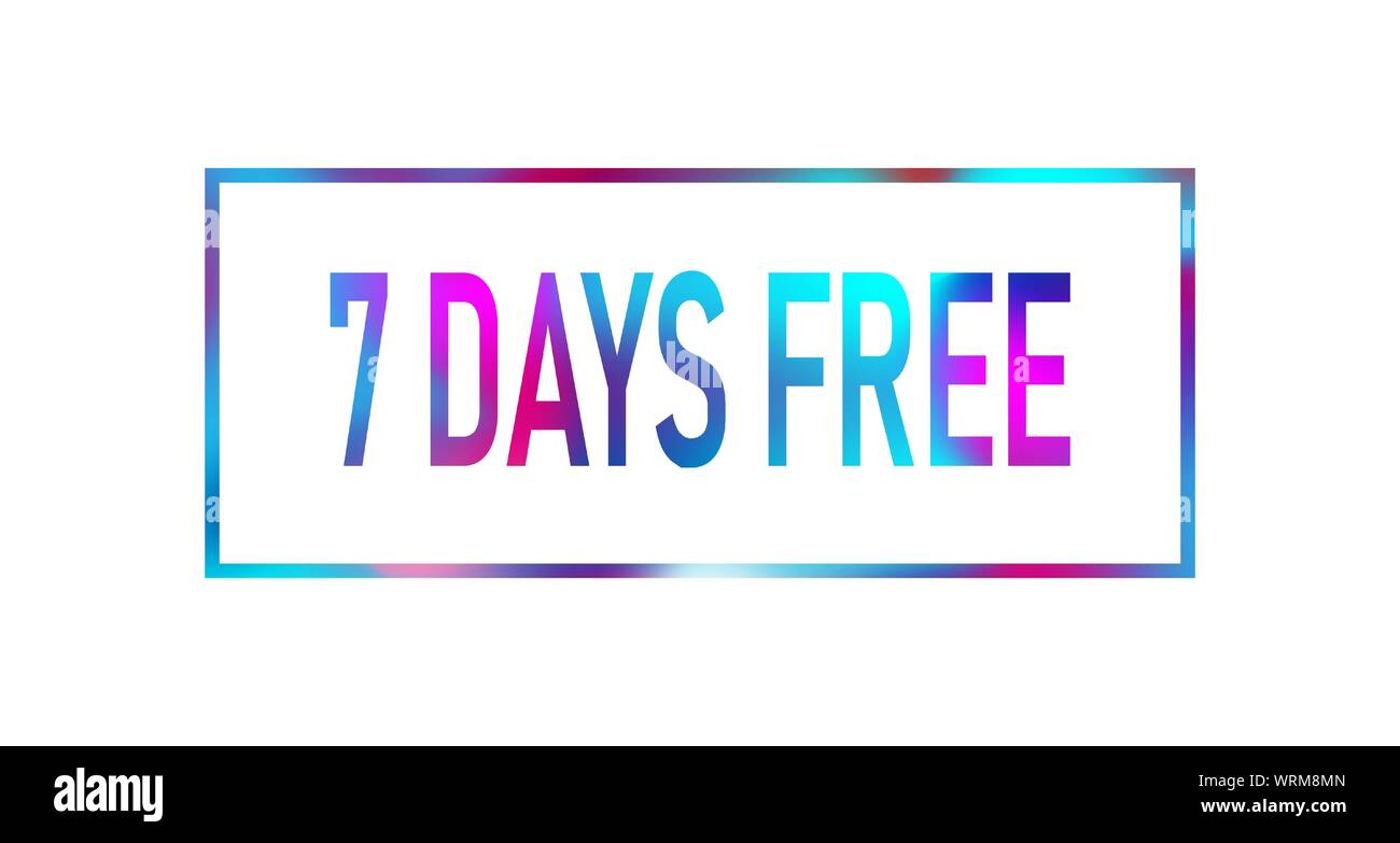 7 Days Free trial signs. Vector colored text on white background Stock Vector