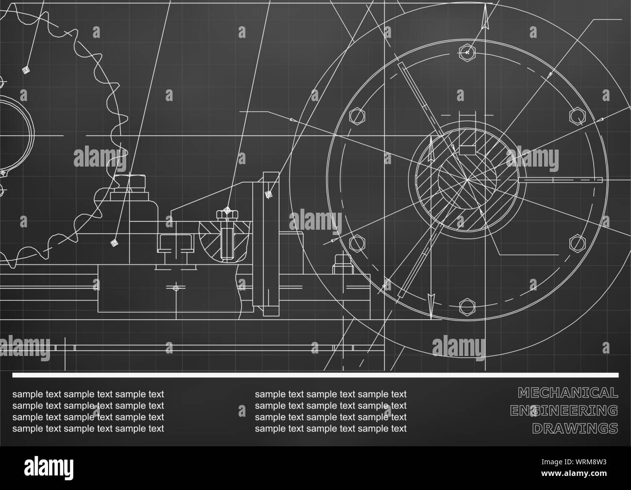 Vector drawing. Mechanical drawings on a black background. Engineering ...