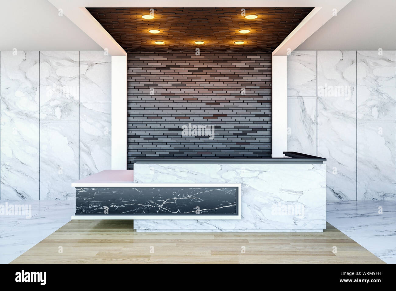 Interior Of Modern Hotel Lobby Area And Reception Desk 3d Rendering Stock Photo Alamy