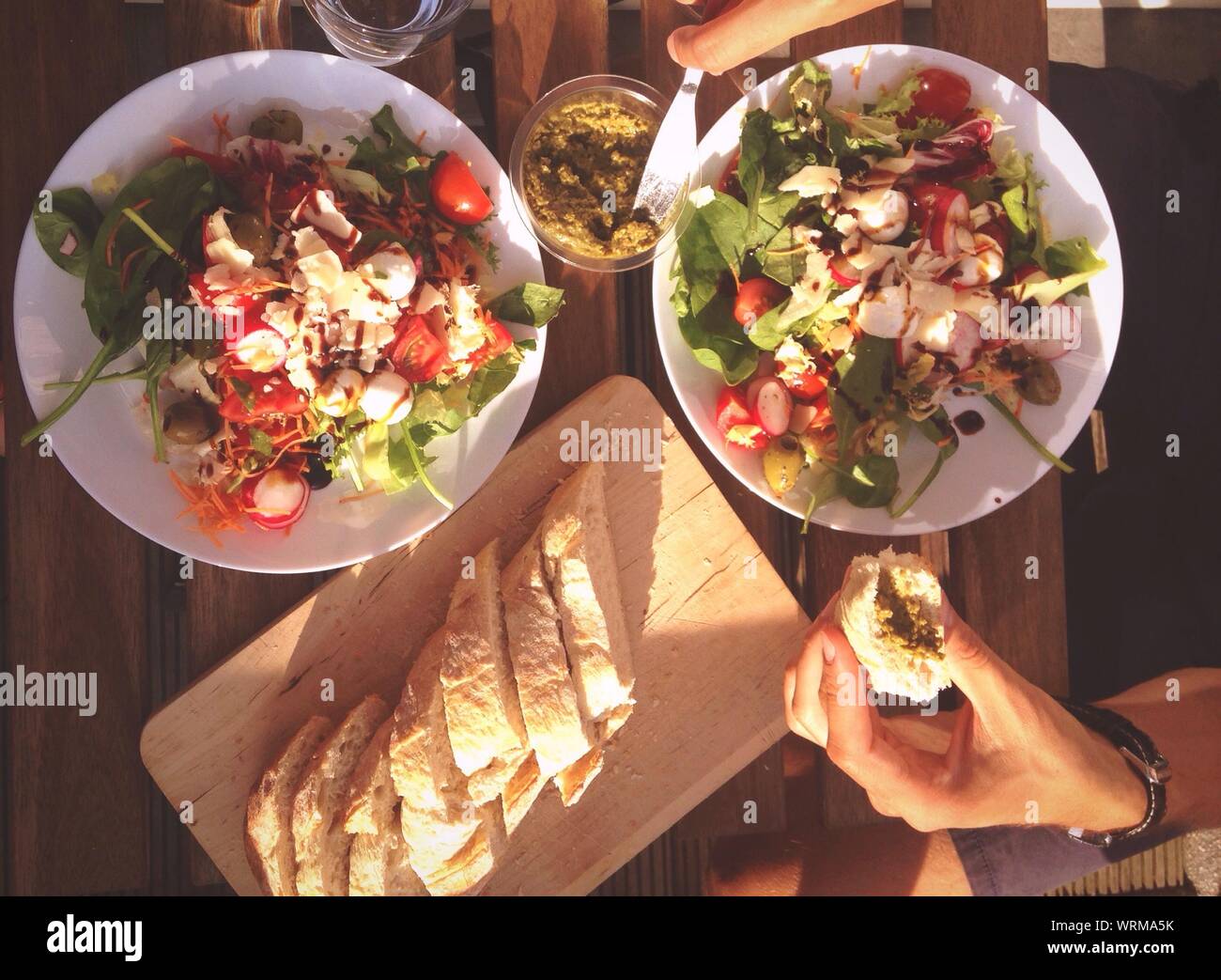 High Angle View Of Mediterranean Food Served On Table Stock Photo