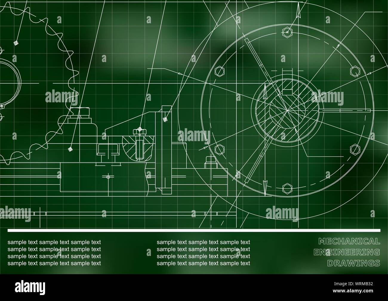 Vector drawing. Mechanical drawings on a green background. Engineering ...