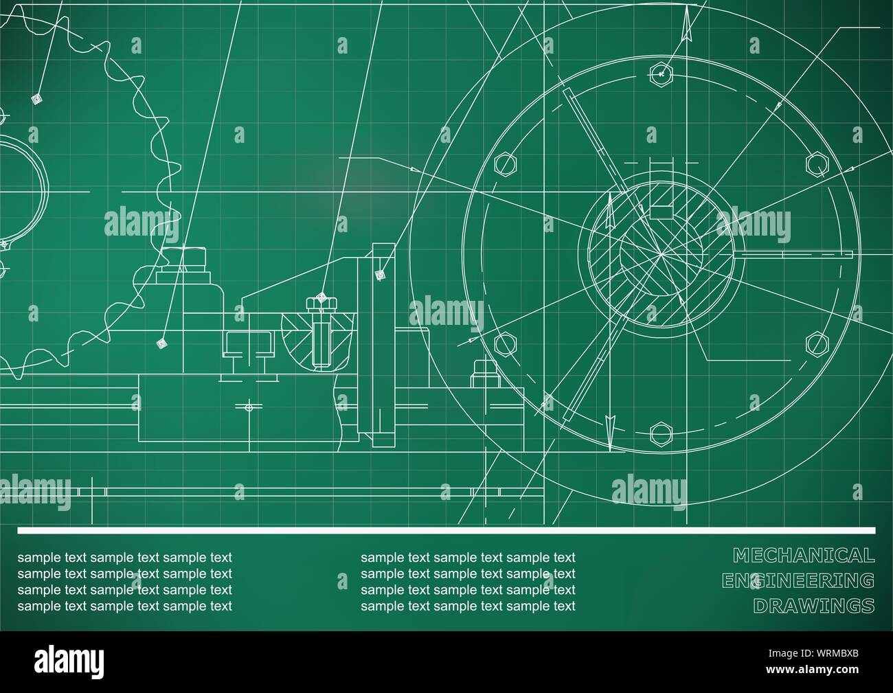Vector drawing. Mechanical drawings on a light green background ...