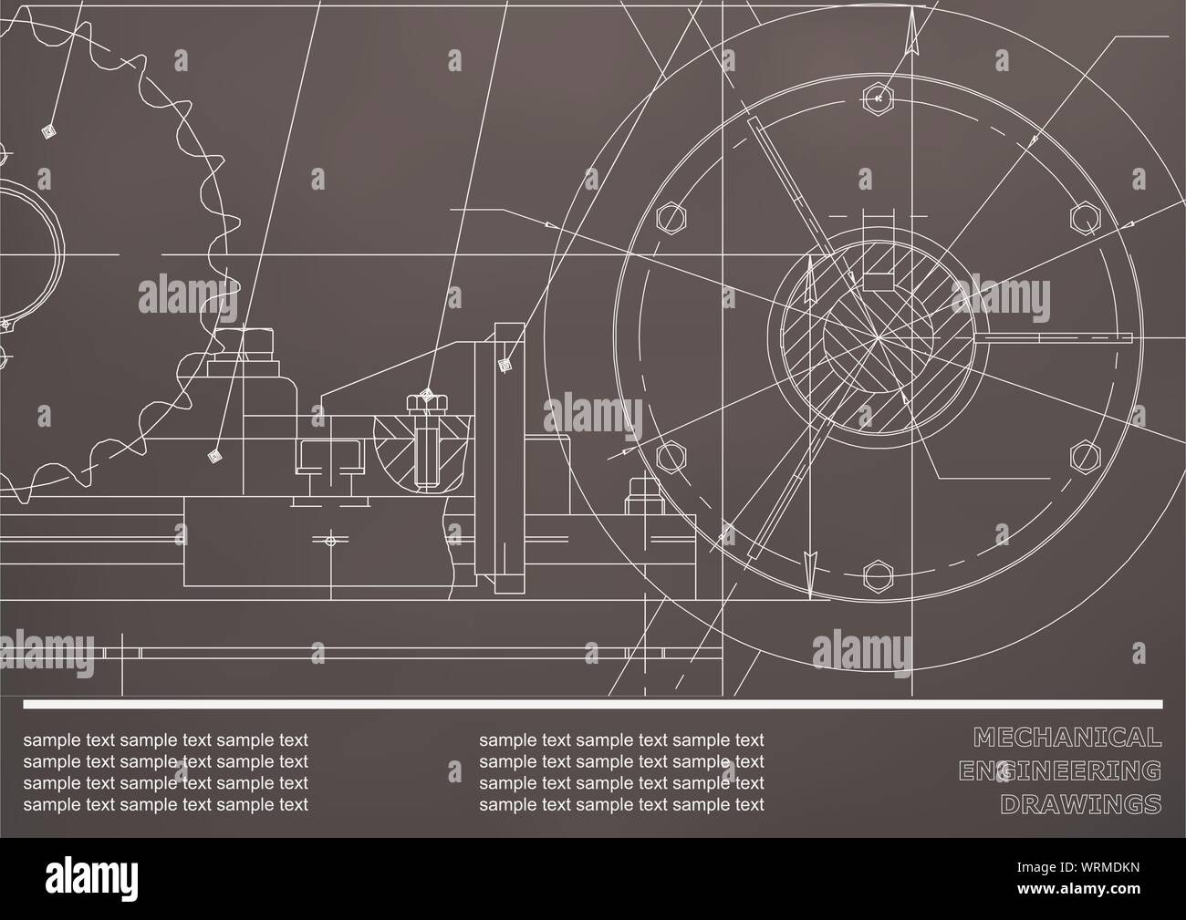Vector drawing. Mechanical drawings on a black background. Engineering ...