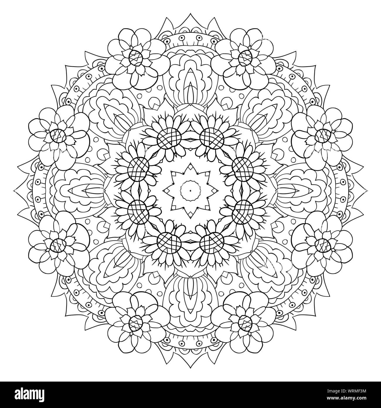 Oriental coloring pattern. Traditional round ornament