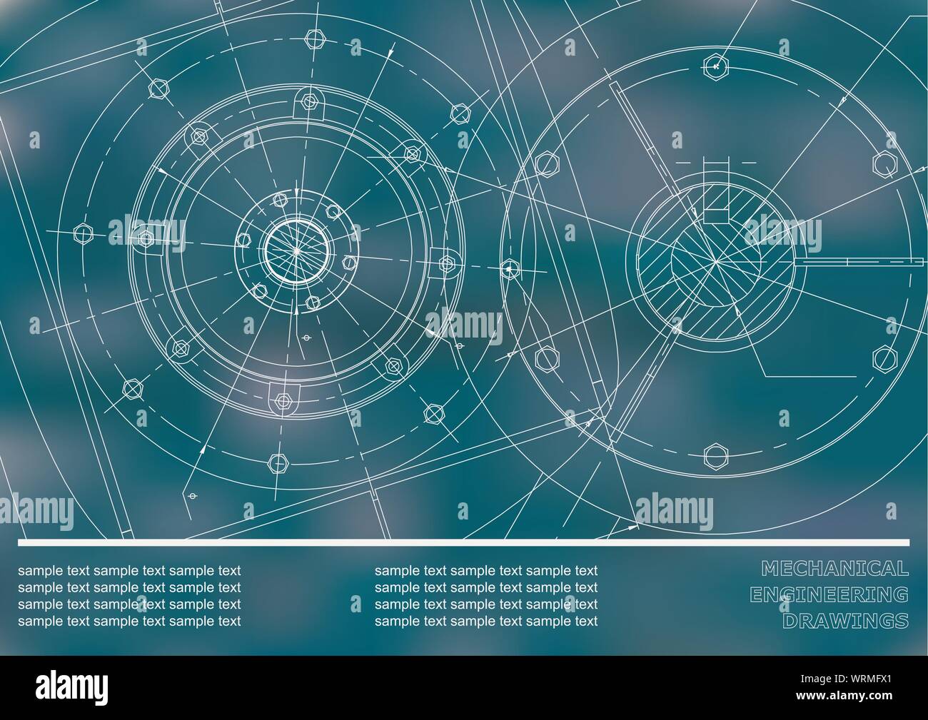 Vector Mechanical engineering drawings on a blue background. Cover ...