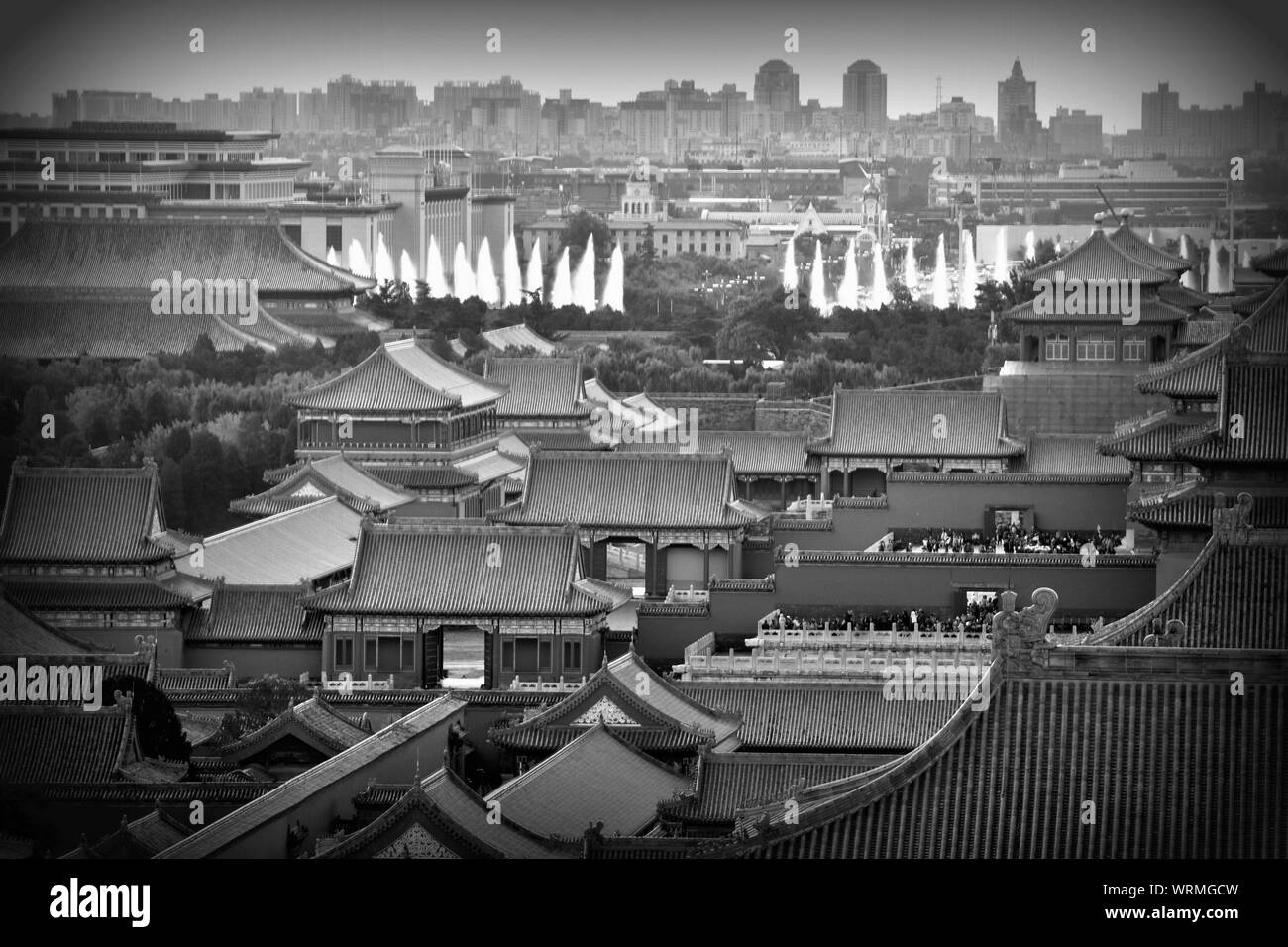 Beijing skyline from Forbidden City palace roofs and Tiananmen square ...