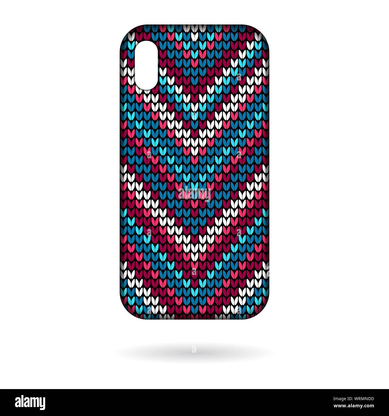 Dark cell phone case with color knitting pattern isolated on white background Stock Vector