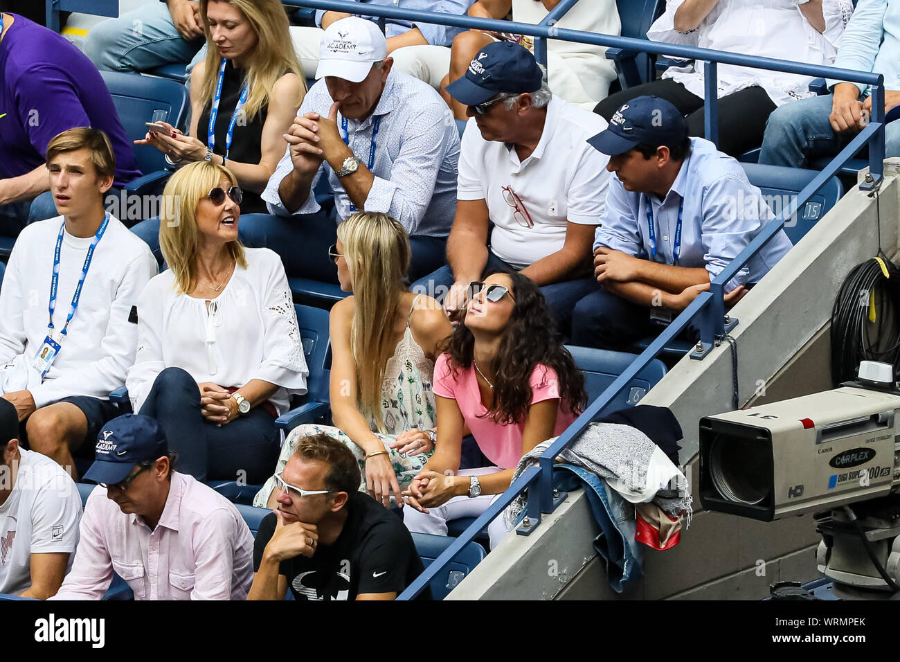 New York, USA. 08th Sep, 2019. Rafael Nadal's family - Sebastián Nadal, Ana María Parera, María Isabel Nadal and fiancée Xisca Perelló watch Rafael Nadal of Spain against Daniil Medvedev of Russia in the men's singles final at Arthur Ashe Stadium at the USTA Billie Jean King National Tennis Center on September 08, 2019 in New York City. Credit: Independent Photo Agency/Alamy Live News Stock Photo