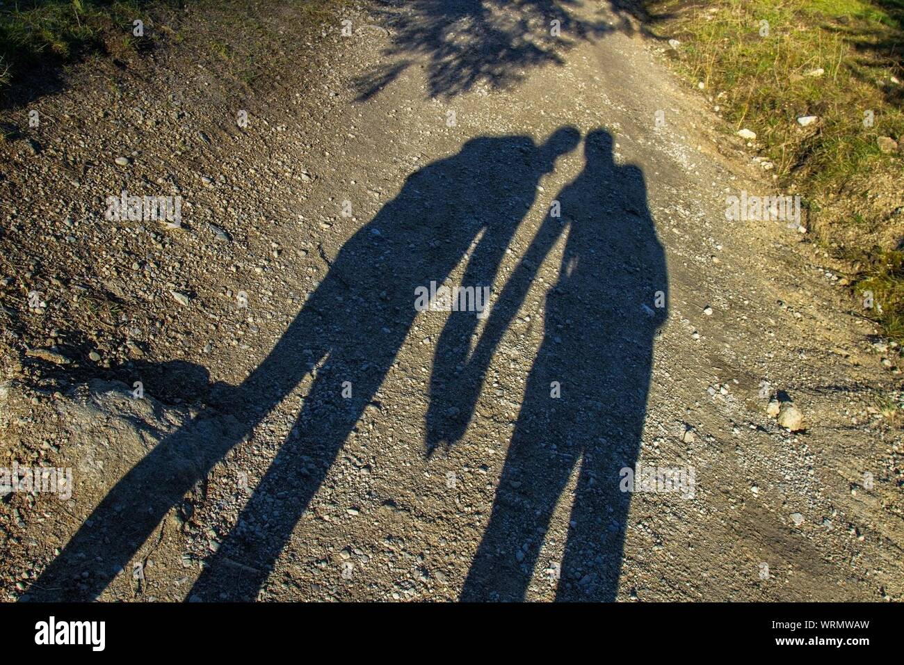 Shadow Of Friends Holding Hands On Dirt Road Stock Photo Alamy