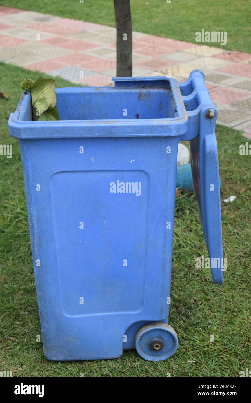 blue dustbin