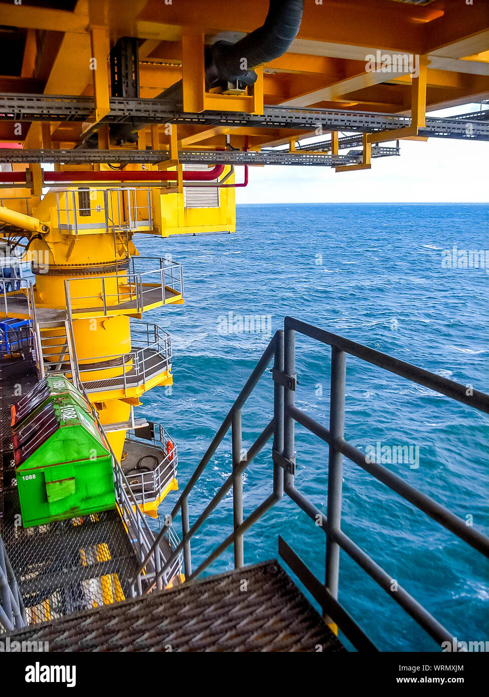 High Angle View Of Oil Offshore Platform In Sea Stock Photo