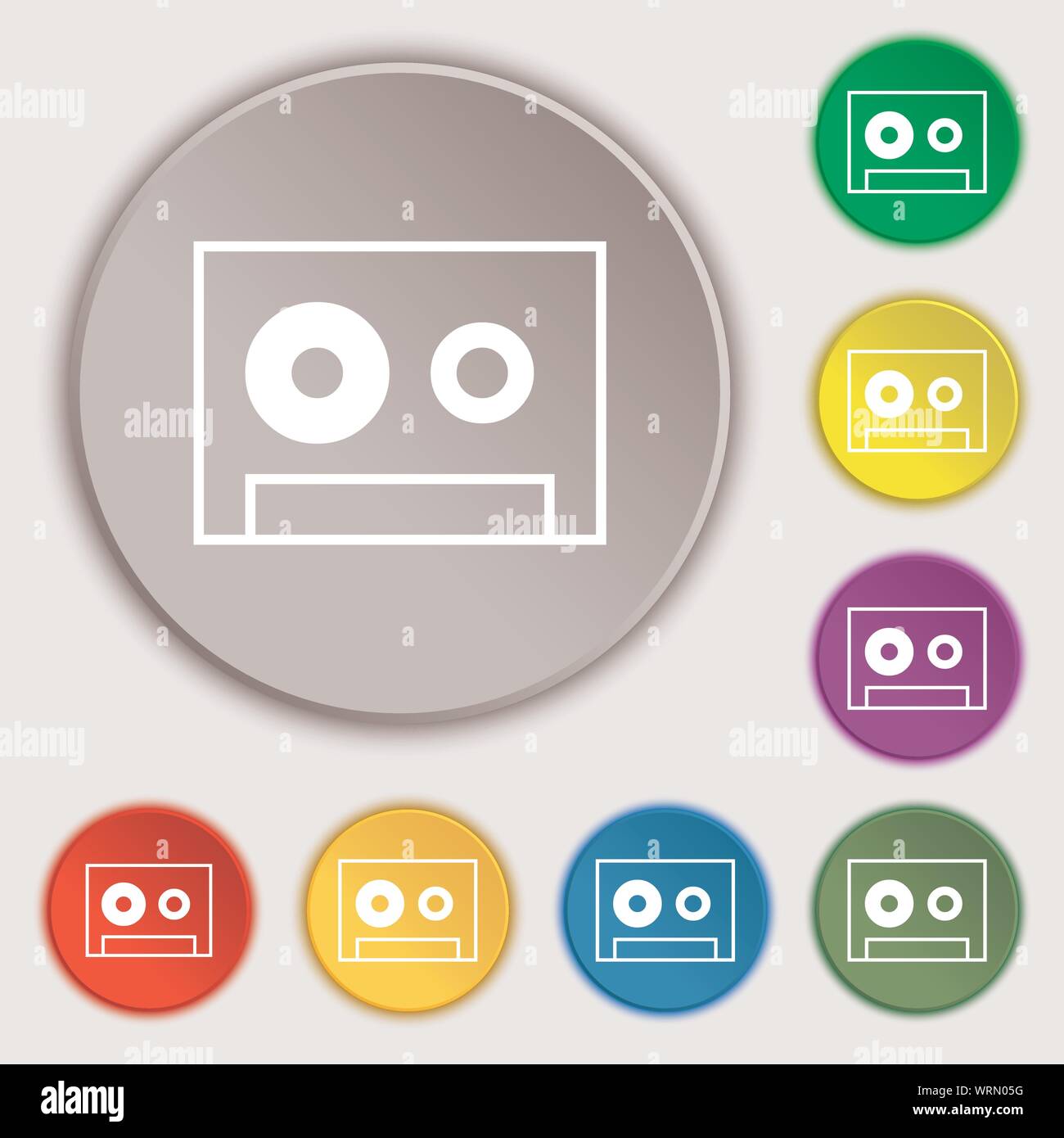 cassette sign icon. Audiocassette symbol. Symbols on eight flat buttons ...