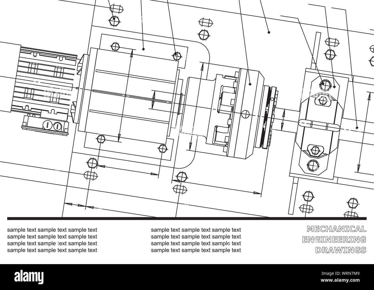 Mechanical engineering drawings on a white background. Vector