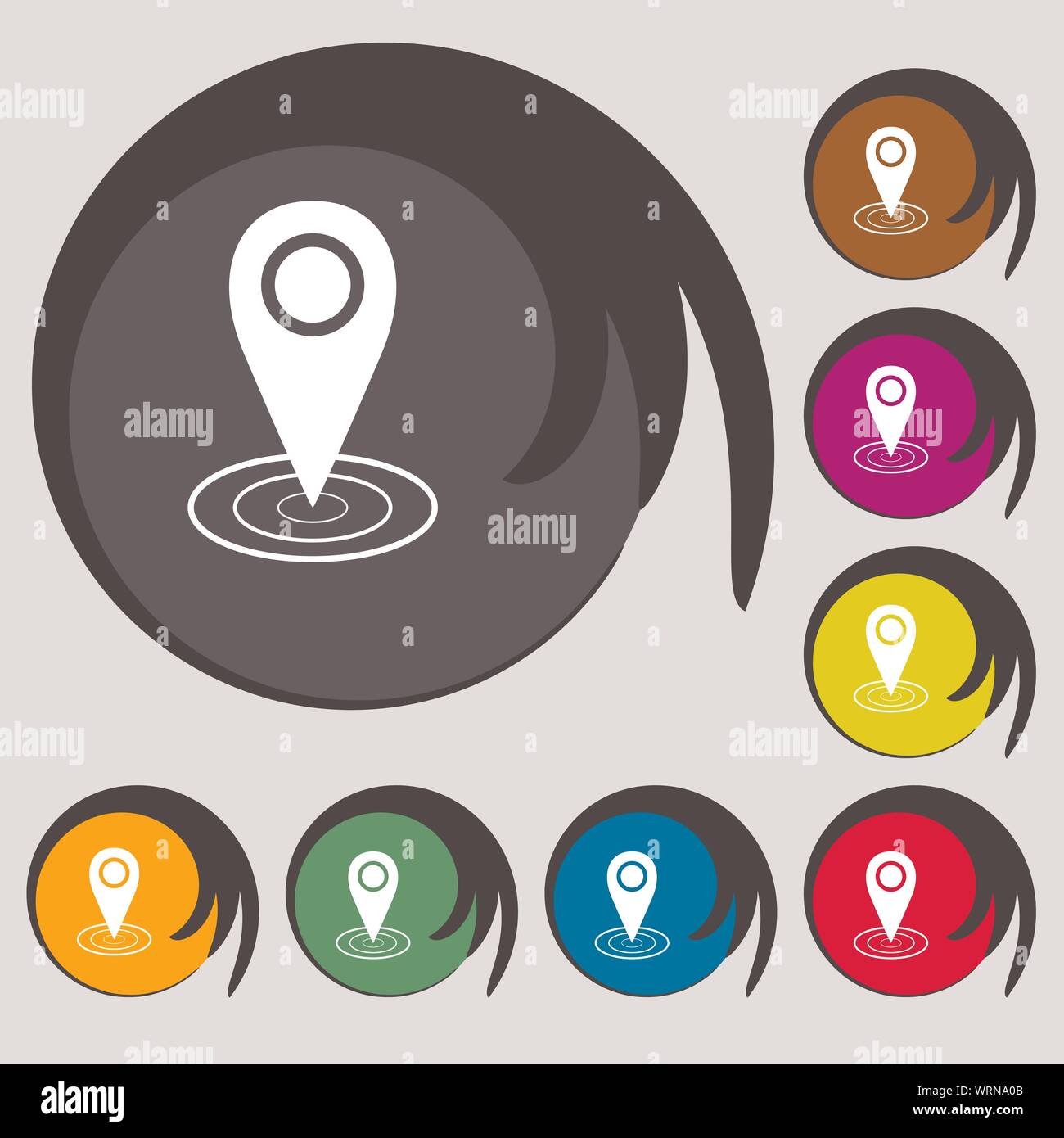 Map pointer icon sign. Symbols on eight colored buttons. Vector Stock ...