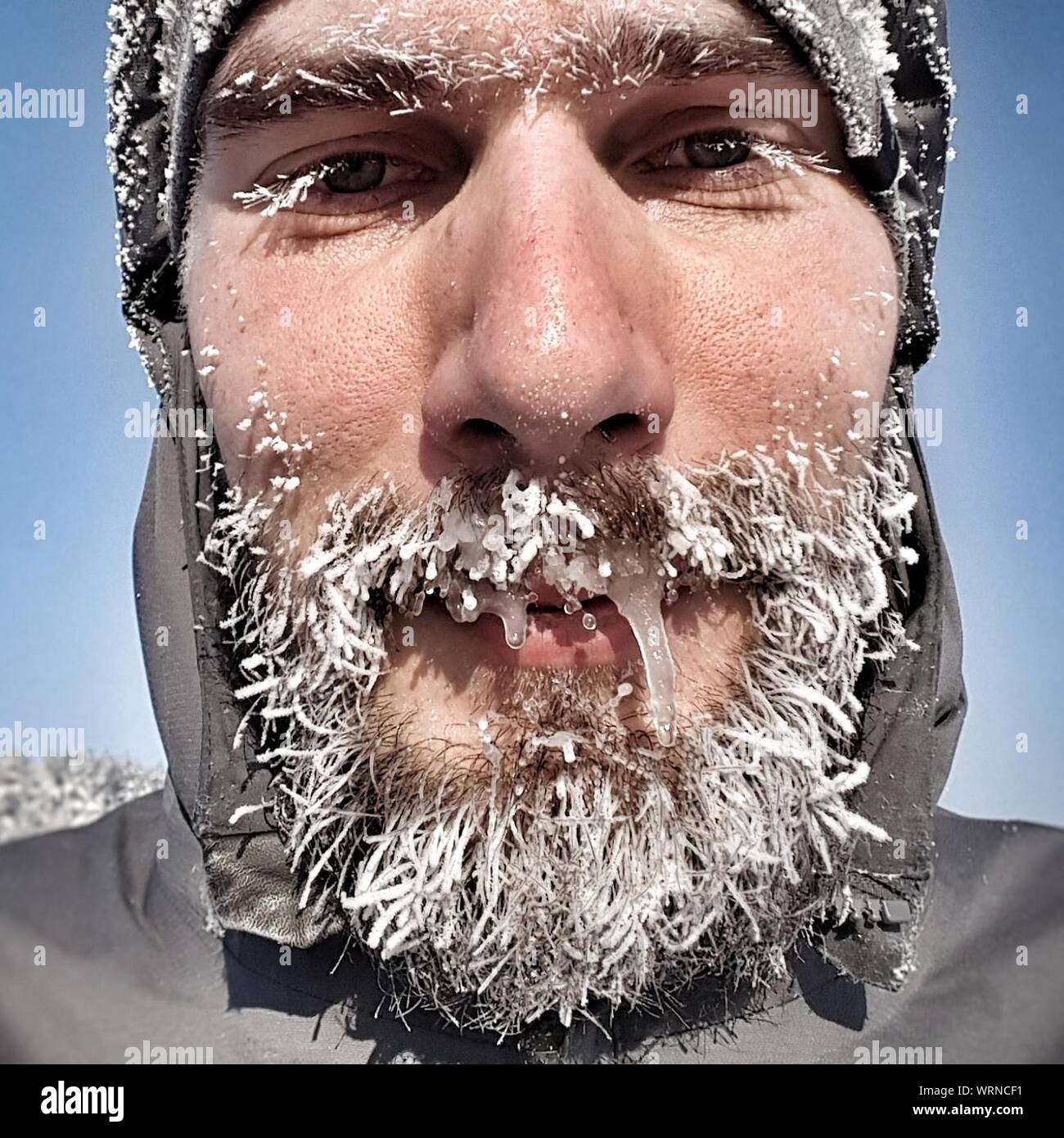 Closeup Portrait Of Man With Frozen Beard And Mustache Stock Photo Alamy