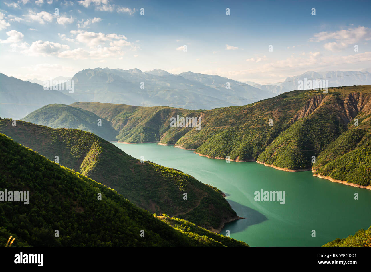 Fierza reservoir in Albania between Kukes and Fierze Stock Photo