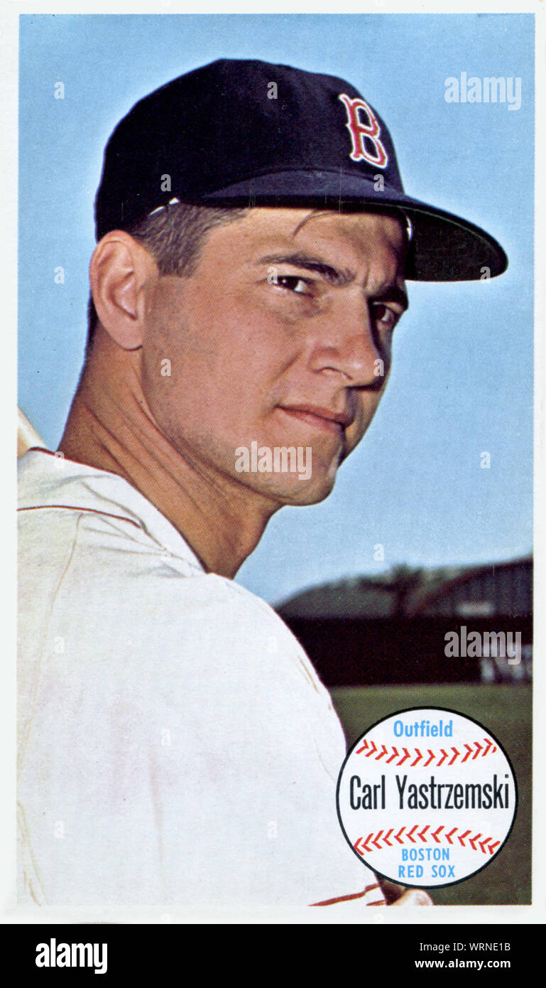 1960's era baseball card of Hall of fame player Carl Yastrzemski with the Boston Red Sox. Stock Photo