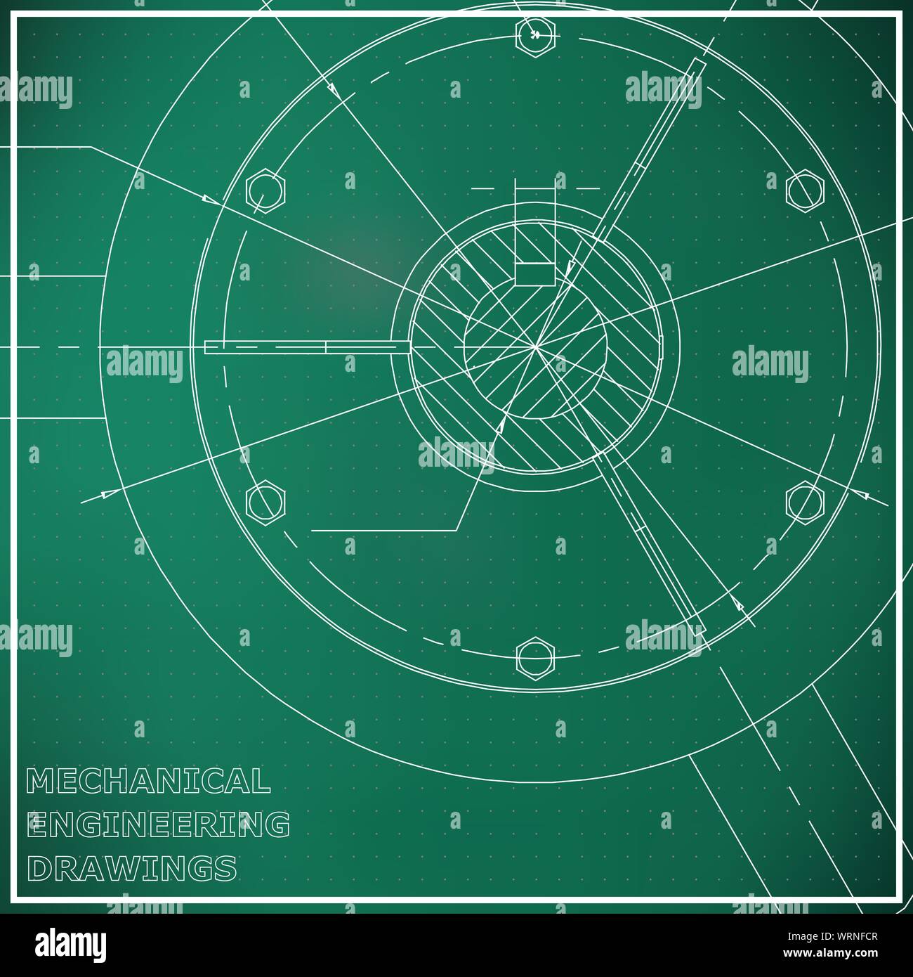 Mechanical engineering drawings. Engineering illustration. Light green ...