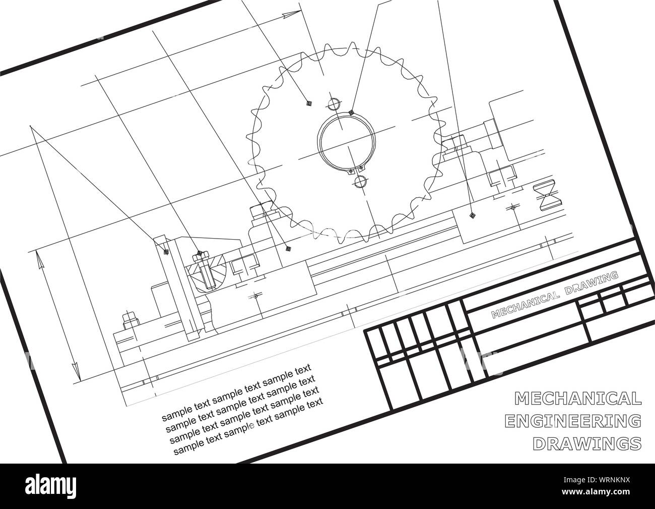Mechanical drawings on a white background. Engineering illustration