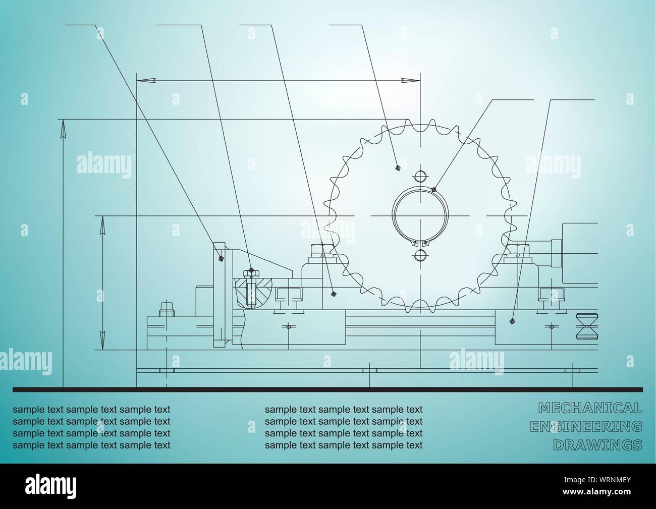 Mechanical drawings on a light blue background. Engineering illustration Stock Vector Image