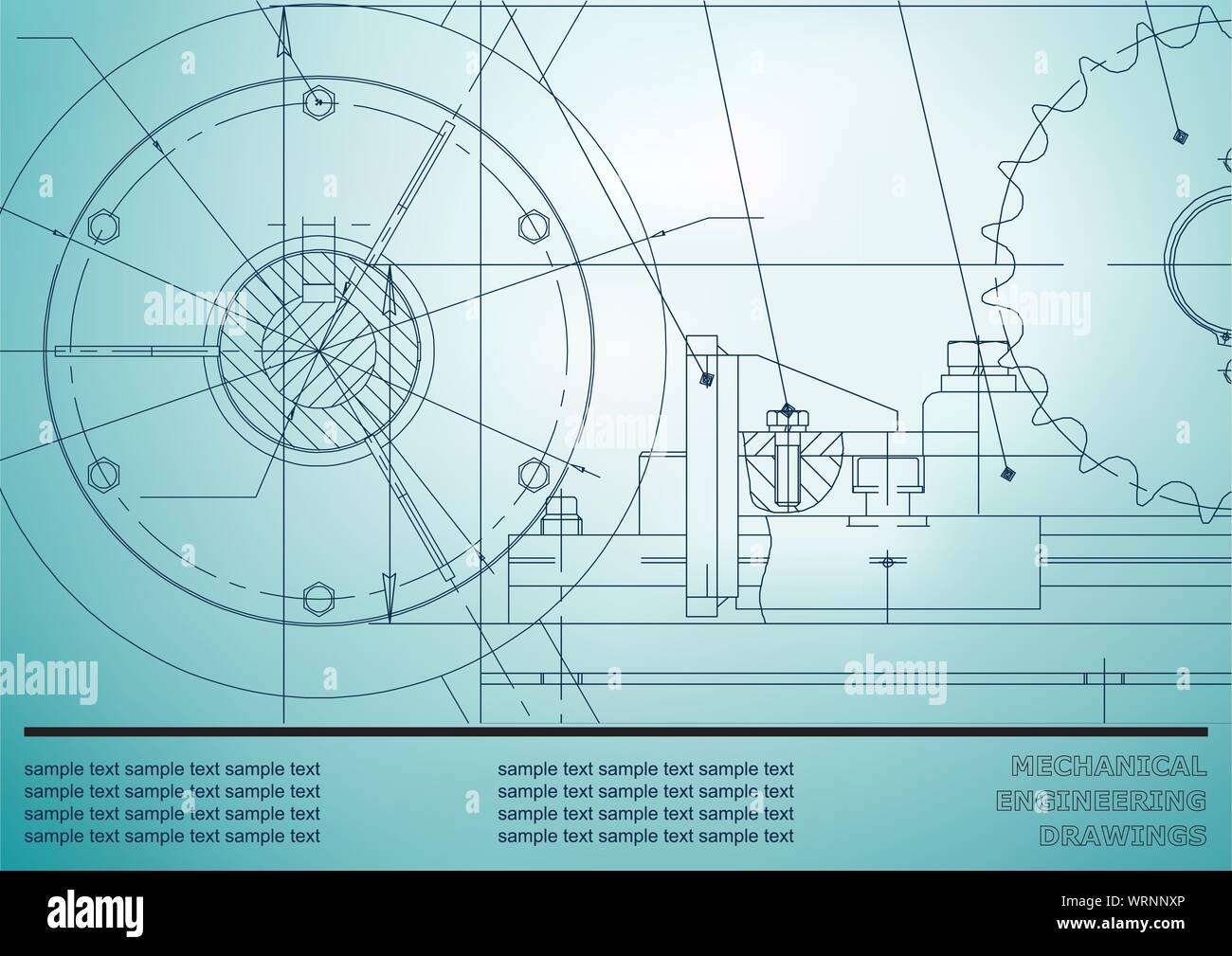 Vector drawing. Mechanical drawings on a light blue background ...