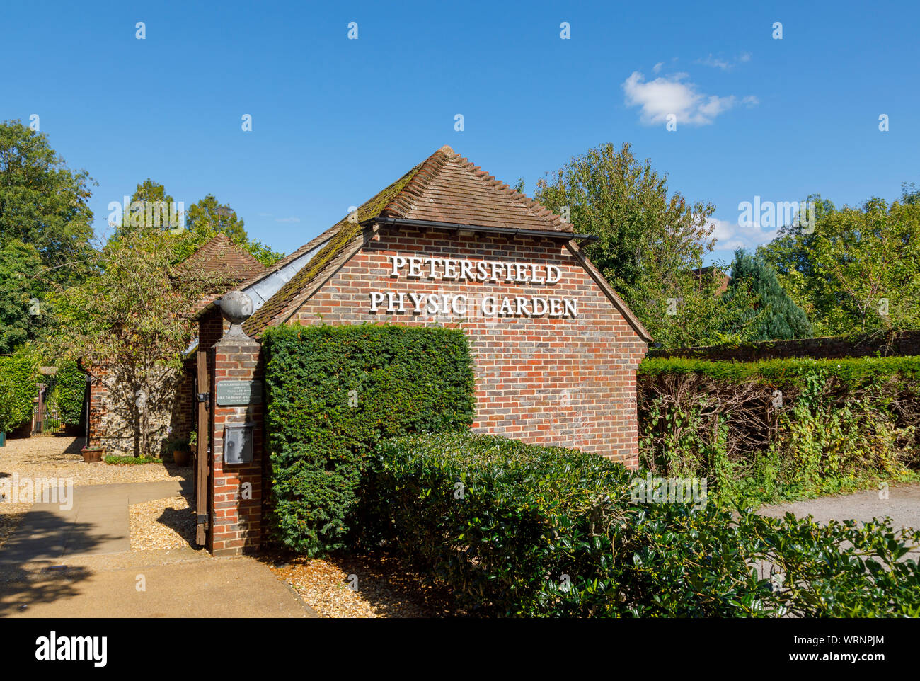 Entrance to the Petersfield Physic Garden, a botanical herb garden of medicinal plants open to the public in Petersfield, Hampshire, southern England Stock Photo