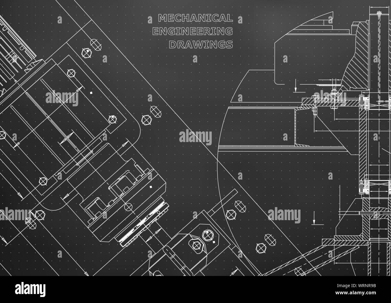 Blueprints. Mechanical construction. Technical Design. Cover. Banner. Black. Points Stock Vector