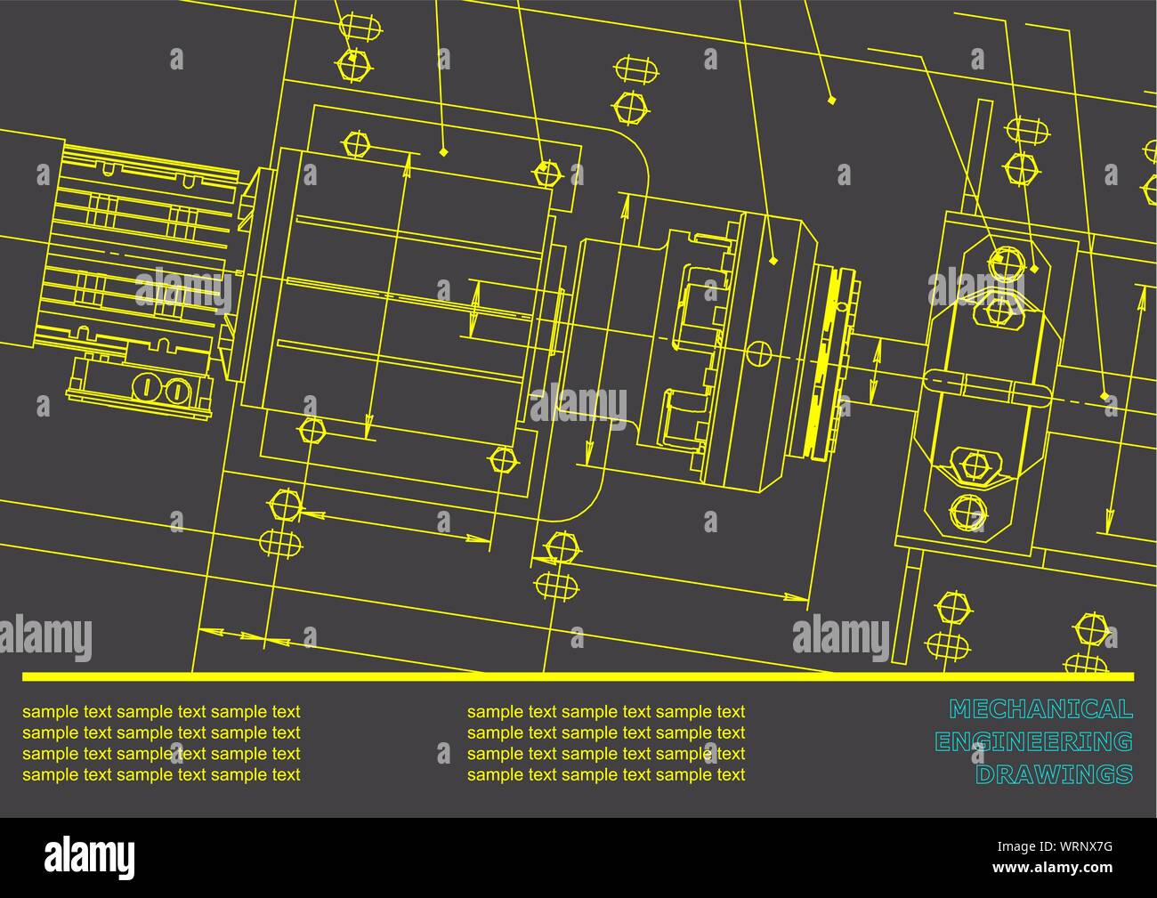 Mechanical engineering drawings on a gray background. Vector ...
