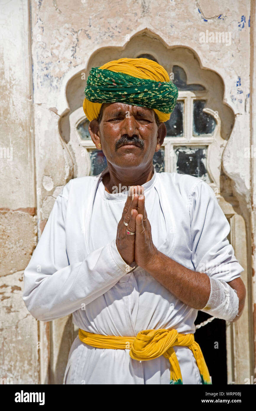 Rajasthan, India, September 2, 2019  A Hindu guide standing in the Fort Mehrangarh in Rajasthan India Stock Photo