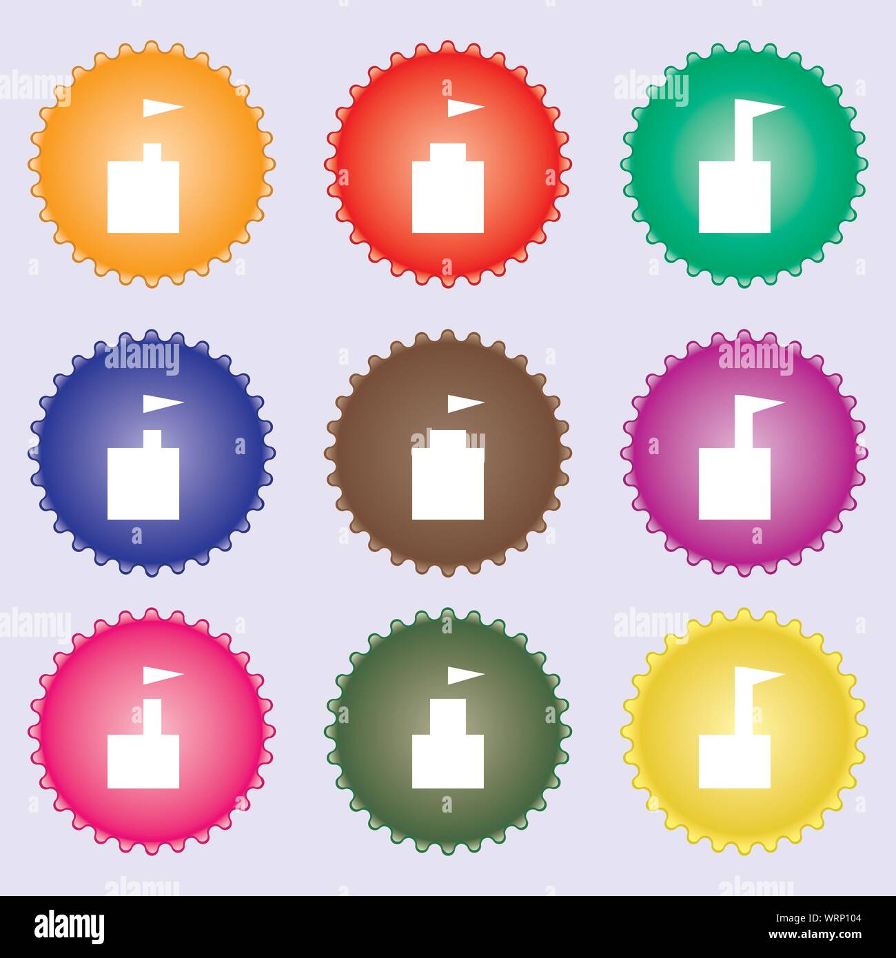 tower icon. Set Flat modern. A set of nine different colored labels ...