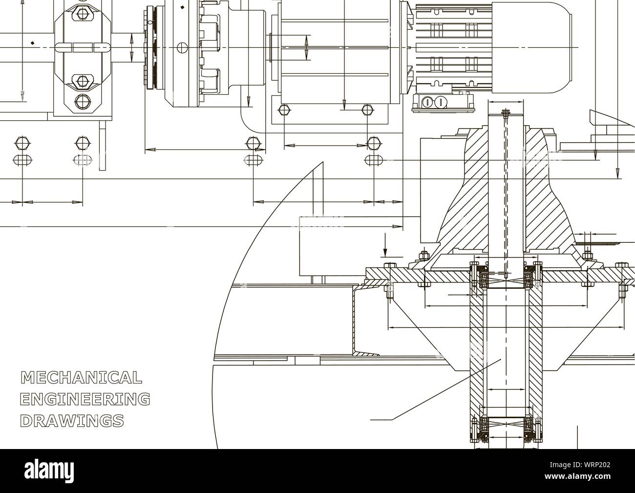 Engineering backgrounds. Mechanical engineering drawings. Technical Design. Blueprints. White Stock Vector