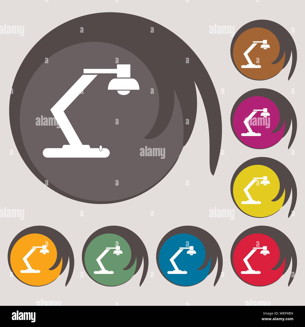 light, bulb, electricity icon sign. Symbols on eight colored buttons ...