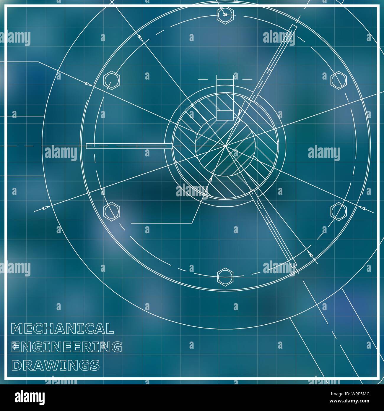 Mechanical engineering drawings. Engineering illustration. Blue. Grid ...
