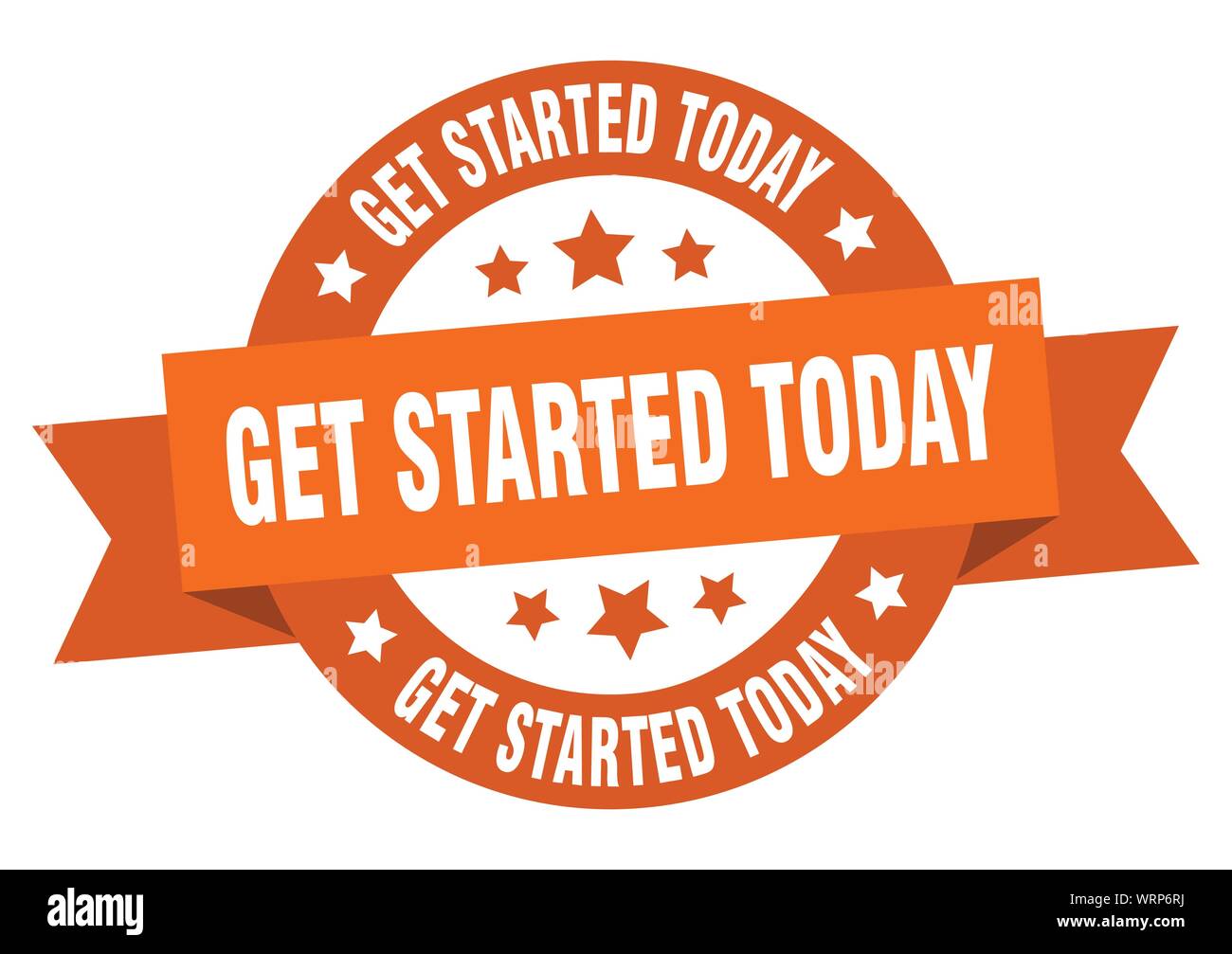 get started today ribbon. get started today round orange sign. get started today Stock Vector