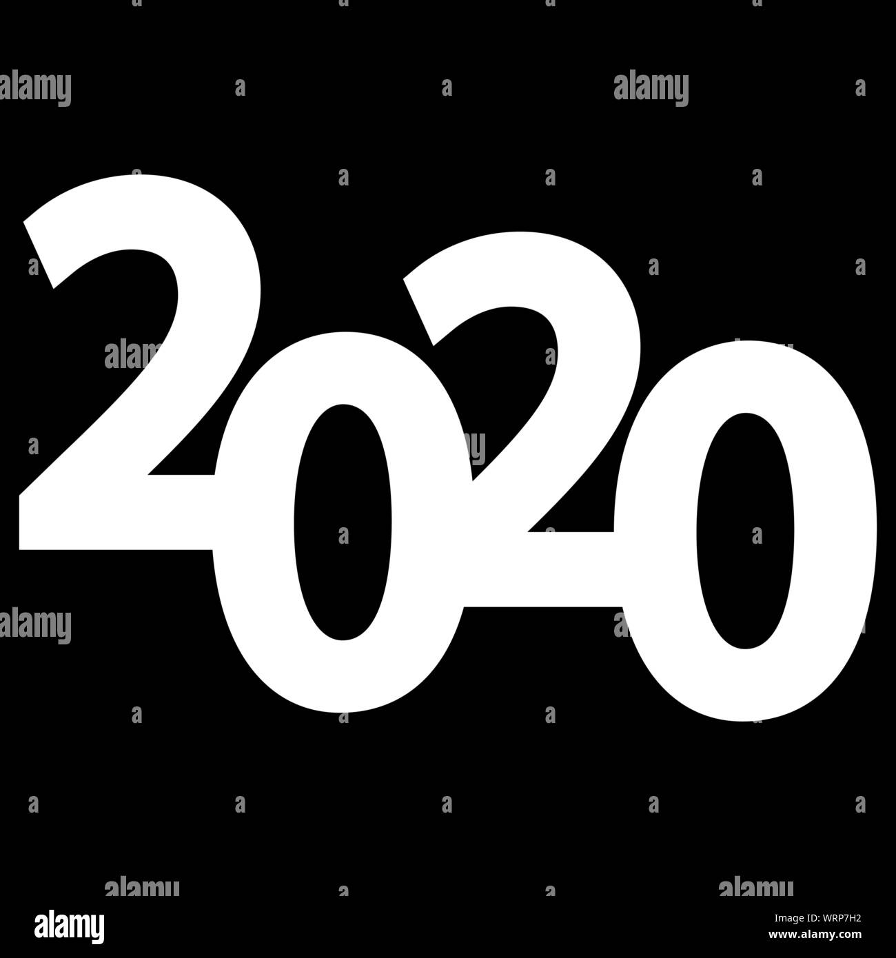 Symbols of the beginning of the new 2020 year. Date Digit Icons on Black and White Stock Vector